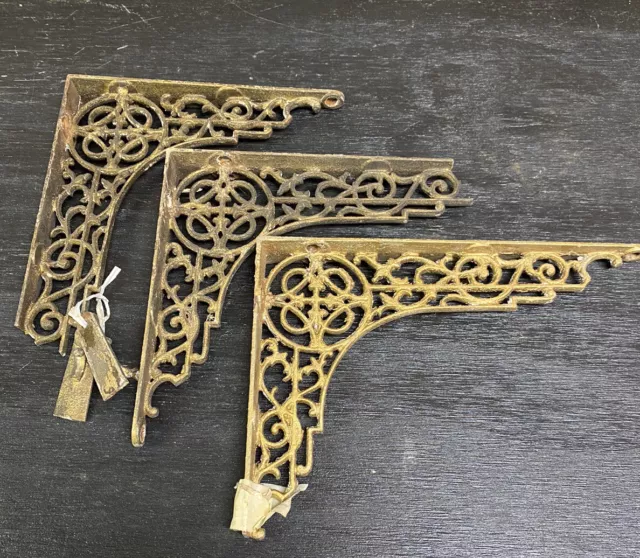 Antique Ornate Case Iron Victorian Shelf Brackets Pair Farmhouse c1880’s 3 total
