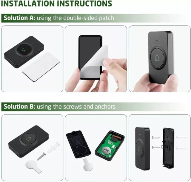 Wireless Doorbell AVANTEK IP55 Waterpoof 1000ft 5Level Volume LED 2 Receivers 3