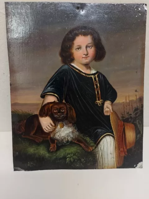 Biedermeier Porträt Kind mit Hund um 1820