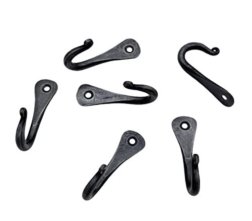 Hand Forged Metal Wall Hook Set of 6 Pcs Wrought Iron Wall Mounted Coat Hook ...