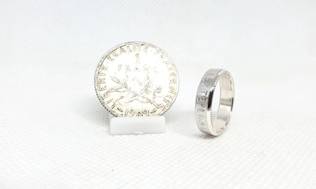 Bague Alliance Pièce 1 Franc Semeuse En Argent - Neuf Avec étiquettes, AntiqueCoinRings