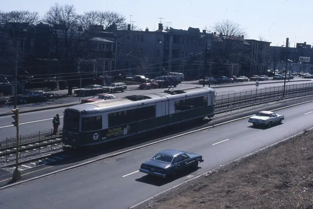 Trolley Slide - Boston T MBTA #3520 LRV Transit Train Car Commonwealth Ave 1981