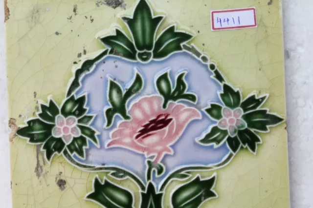 Vintage Tile Art Nouveau Majolica Yellow Flower Design Architecture Tile Nh4411 3