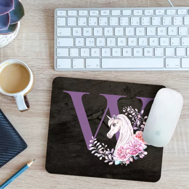 Initials Unicorn Animal - W Mouse Mat Pad Gift 24cm x 19cm