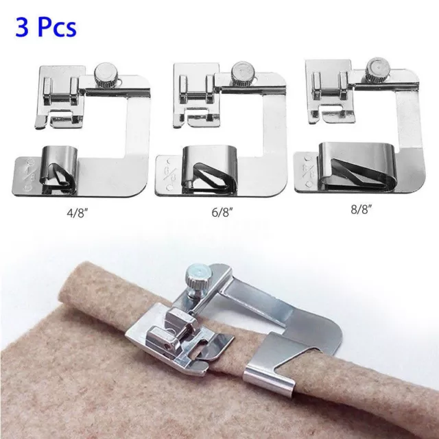 3x/Set Wide ROLLED HEM Hemmer Foot For Domestic Sewing Machines on Presser