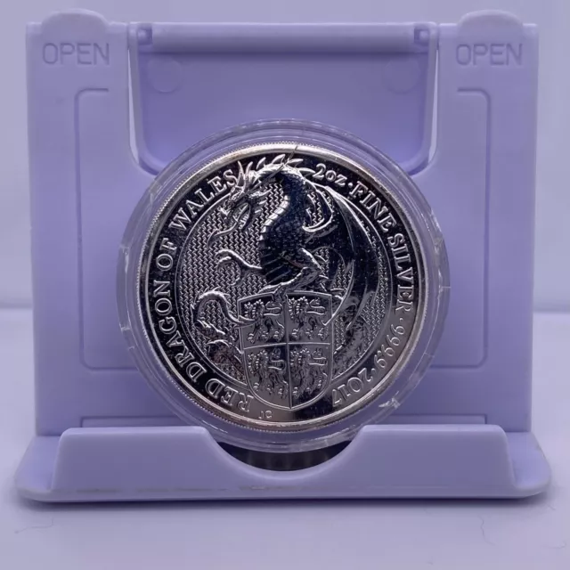 2017 2oz 999 Fine Silver UK Queen’s Beasts Red Dragon of Wales + Capsuled