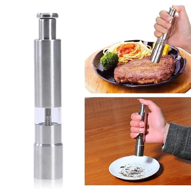 Stainless Steel Salt And Pepper Grinder One Handed Mill Vintage Glass Bottle