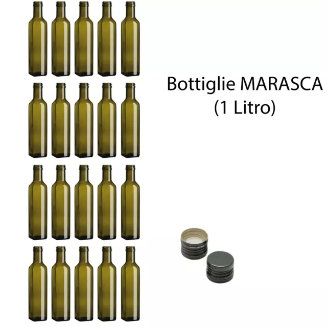 20 BOTTIGLIE IN vetro Bottiglia Marasca per Olio liquori 1 Litro + Tappi a  Vite EUR 34,90 - PicClick IT
