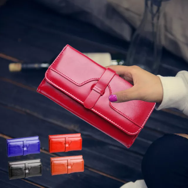 Women PU Leather Wallet Clutch Purse Card Holder Button Long Hand Bag Envelope