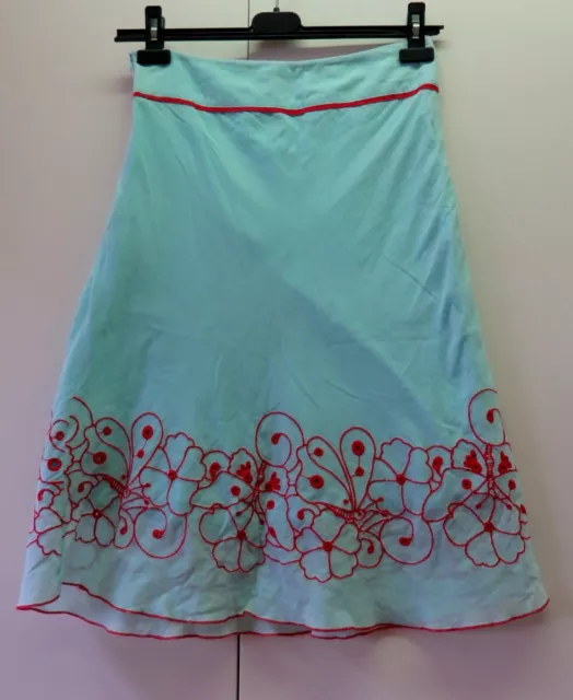Stylish Turquoise with Red embroidered A-line Skirt from Atmosphere - Size 8