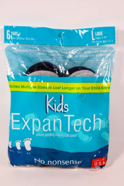 1 ExpanTech Stretch Tech Kid's No Show Socks 6 Pairs Size LARGE Shoe size 10-3