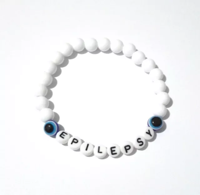 Pulsera de alerta médica advertencia unisex azul mal de ojo y cuentas de acrílico blanco