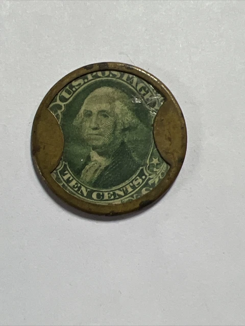 Chicago Tremont House Encased Postage 1862 .10  Stamp Coin Green Gage Bros Drake