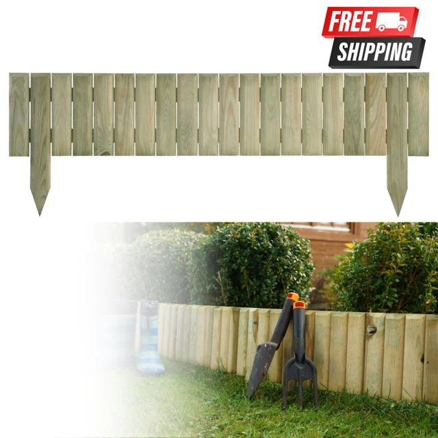 WOODEN LOG PICKET Fence Panels Garden Wood Lawn Border Flower Edging