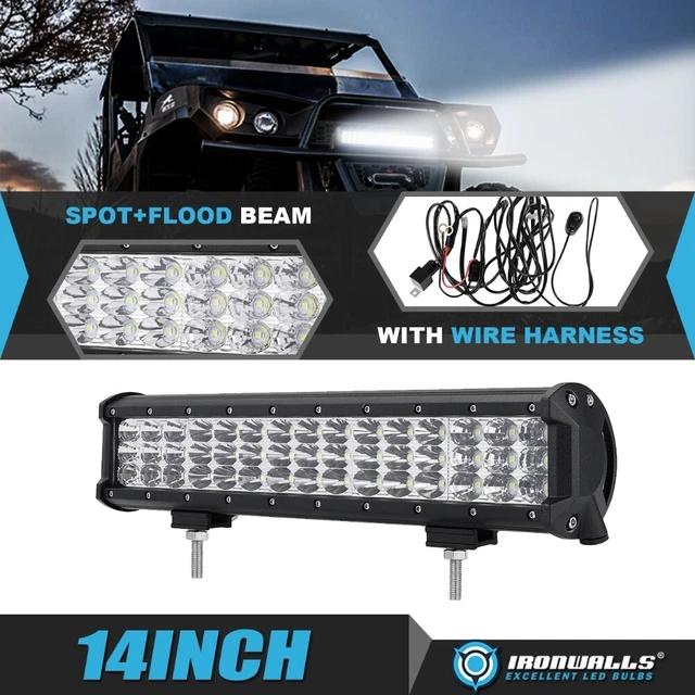 14"  Tri-Row LED Light Bar Spot Flood Combo Offroad Driving Lamp ATV UTV 4WD