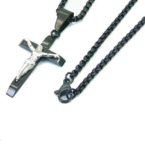 Collier Homme Croix Jésus – Pendentif Mode Acier Inoxydable – Chaîne Chrétienne