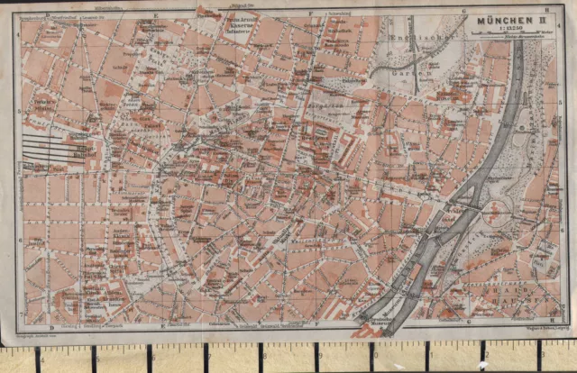 1925 German Map ~ Munchen City Plan Environs ~ Station Maximillian Market Church