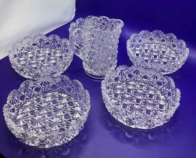 Daisy & Button American Brilliant Clear Berry Set w/ Pitcher Vintage Glass