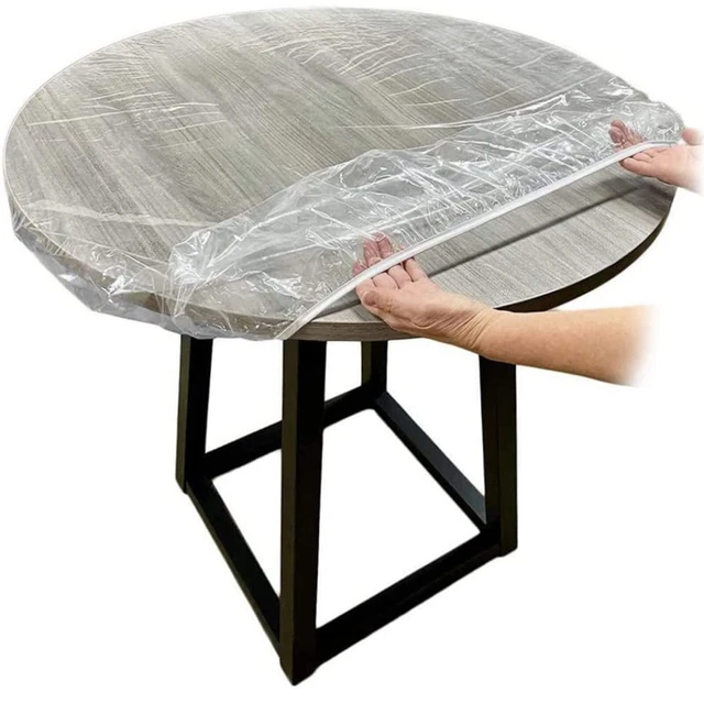 Clear Round Fitted Vinyl Tablecloth - Heavy Duty Elasticized Table ...