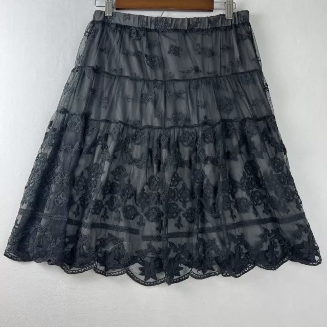 Sundance Black Lace Overlay A-Line Knee Length Midi Skirt Sz 2