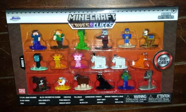Minecraft Caves and Cliffs 18-Pack Series 8 Die-Cast Figures, Multi-color 