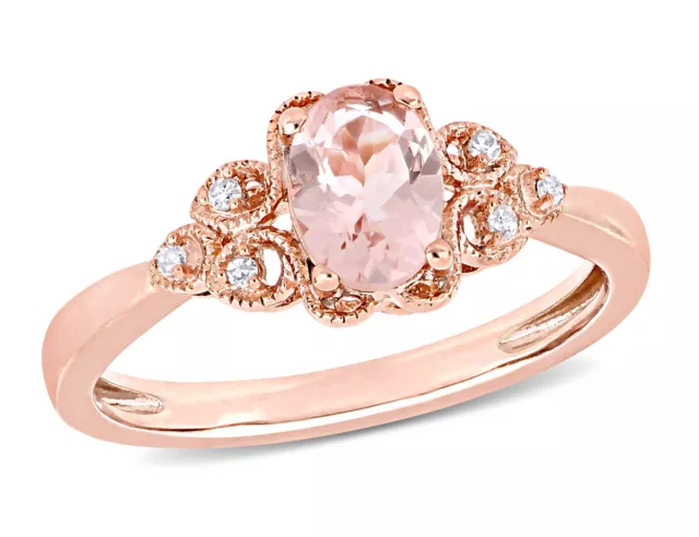 3/4 Carat (ctw) Morganite Ring in 10K Rose Pink Gold with Diamonds