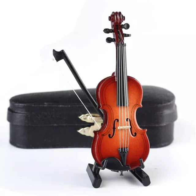 Miniature Violin Wooden Handicraft Decoration Musical Instrument Dollhouse CMM