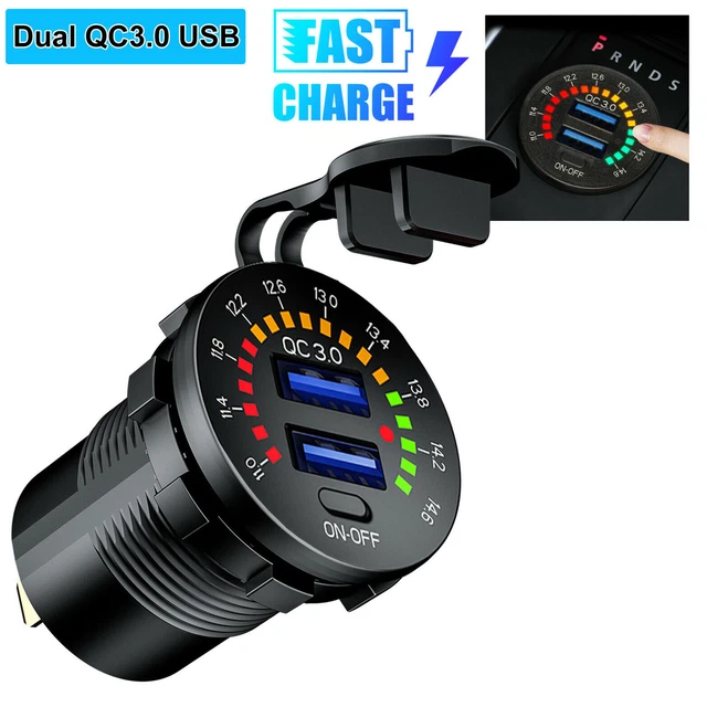 QC3.0 prise chargeur USB avec voltmètre et fil étanche pour bateau marin voiture