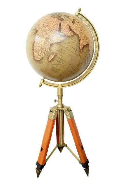 Nautical 12" Table Top World Map Globe Antique Wooden Tripod Stand Decor