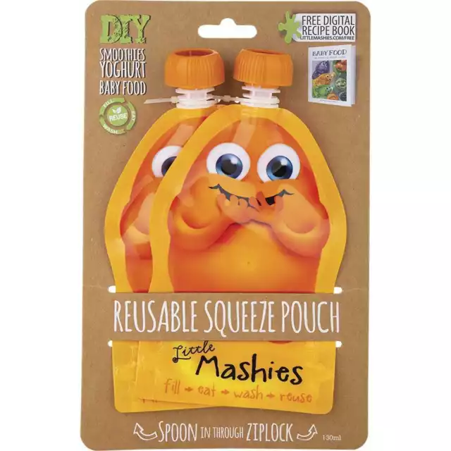 Little Mashies Reusable Food Squeeze Pouches - Orange x2