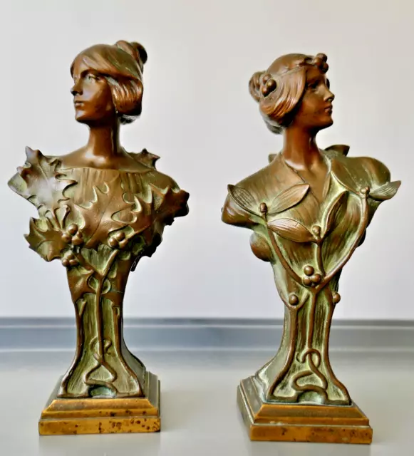Hans Müller Paire de Bustes de Femme Sculpture Bronze Art Nouveau Jugendstil.