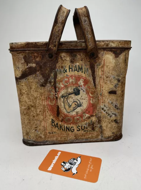 Vintage Arm & Hammer Church & Co’s Baking Soda Ten Pound Tin Handles Lid
