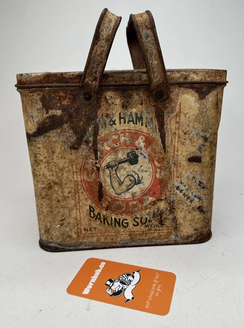 Vintage Arm & Hammer Church & Co’s Baking Soda Ten Pound Tin Handles Lid