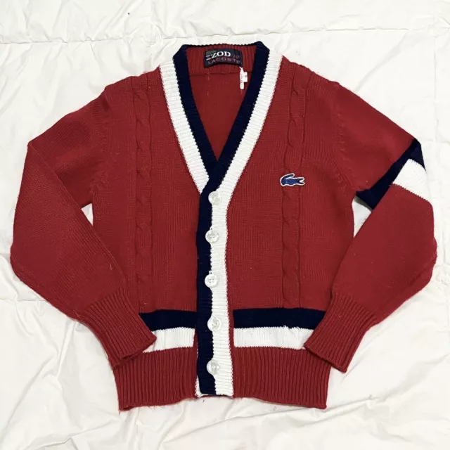 Vtg 60s 70s Izod Lacoste j.g. Red Acrylic Cardigan Boy’s 6