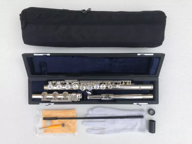 Professional 17 Open Hole Silver Plated Carved Flute French Key E Key B Foot