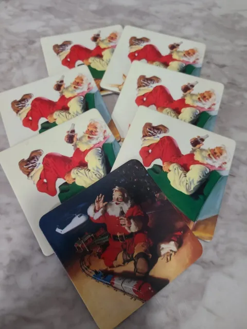 7 Square Cork Backed Santa COCA COLA Christmas Coasters