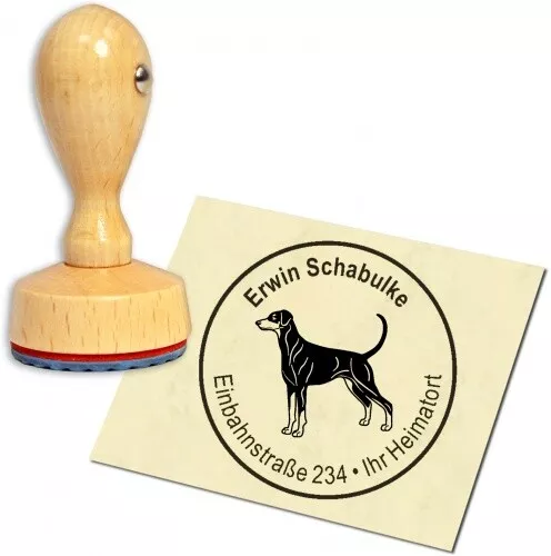 Stempel Adressstempel Holzstempel - Dobermann Hund personalisiert rund 40mm