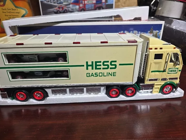 2003 Hess Toy Truck And 2 Race Cars Vintage Collectible Die Cast Truck