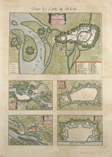Rin Strasbourg Neuss Breisach Kaiserswerth Jaillot Sanson Grabado 1693