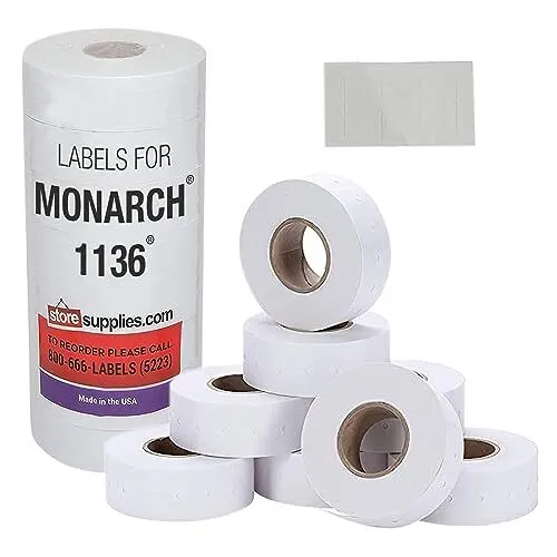 White Pricing Labels for Monarch 1136 Price Gun â€“ 8 Rolls 14000 Price Marki