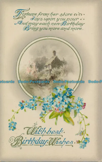 R002420 Greeting Postcard. With Best Birthday Wishes. House. Flowers. Wildt and