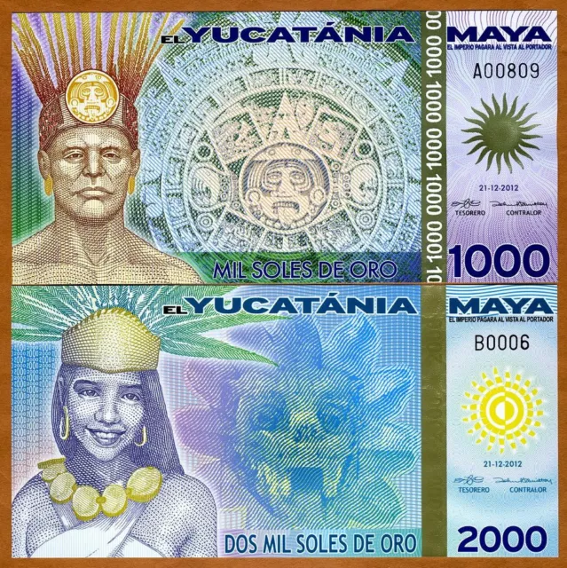 SET Maya, 1000; 2000 Soles De Oro, 2012, Polymer, UNC