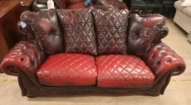 Chesterfield Pendragon Oxblood Red Leather 3 Seater Sofa - CS S76