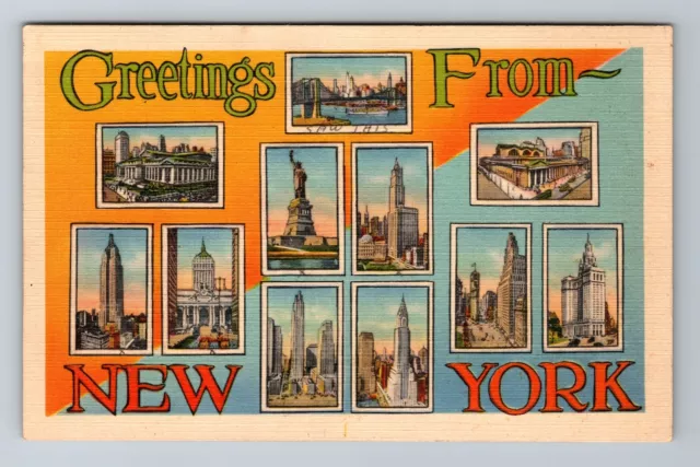 New York City NY, LARGE LETTER Greetings, Skyscrappers Vintage Postcard