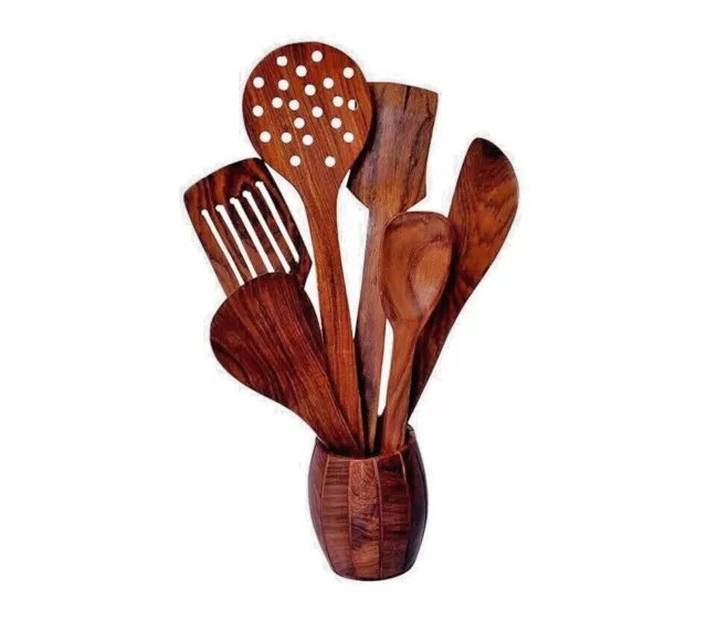 Artesanal Proficio Madera de Cocina & Cuchara para Servir Juego No Adhesivo 7 PC