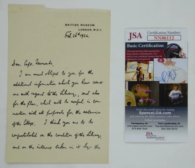 Sir Frederic G Kenyon Signed Autographed Hand Written Letter ALS JSA COA