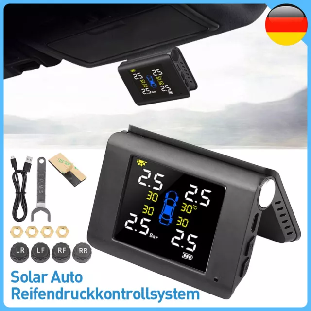 Drahtloses Solar TPMS LCD Auto Reifendruckkontrollsystem 4 Externe Sensoren