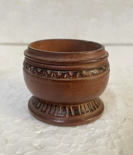 Vecchio Vintage Raro Mano Intagliati Unico IN Legno Piccolo Multiuso Contenitore