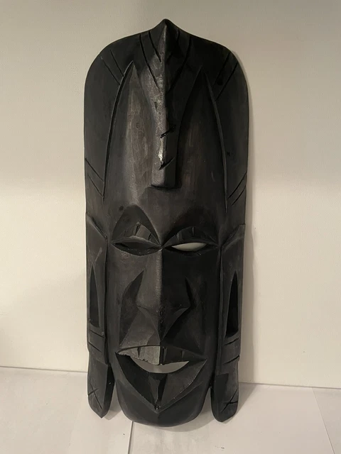 Vintage 1980's African Wooden Mask Handcarved Wood Black Color made in Kenya