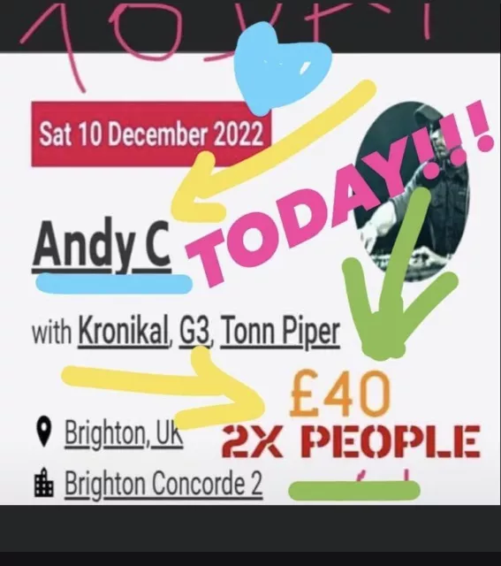 ANDY C, D&B Tickets for 2ppl for SALE- at Brighton Concorde2 tonight (SOLD OUT!)